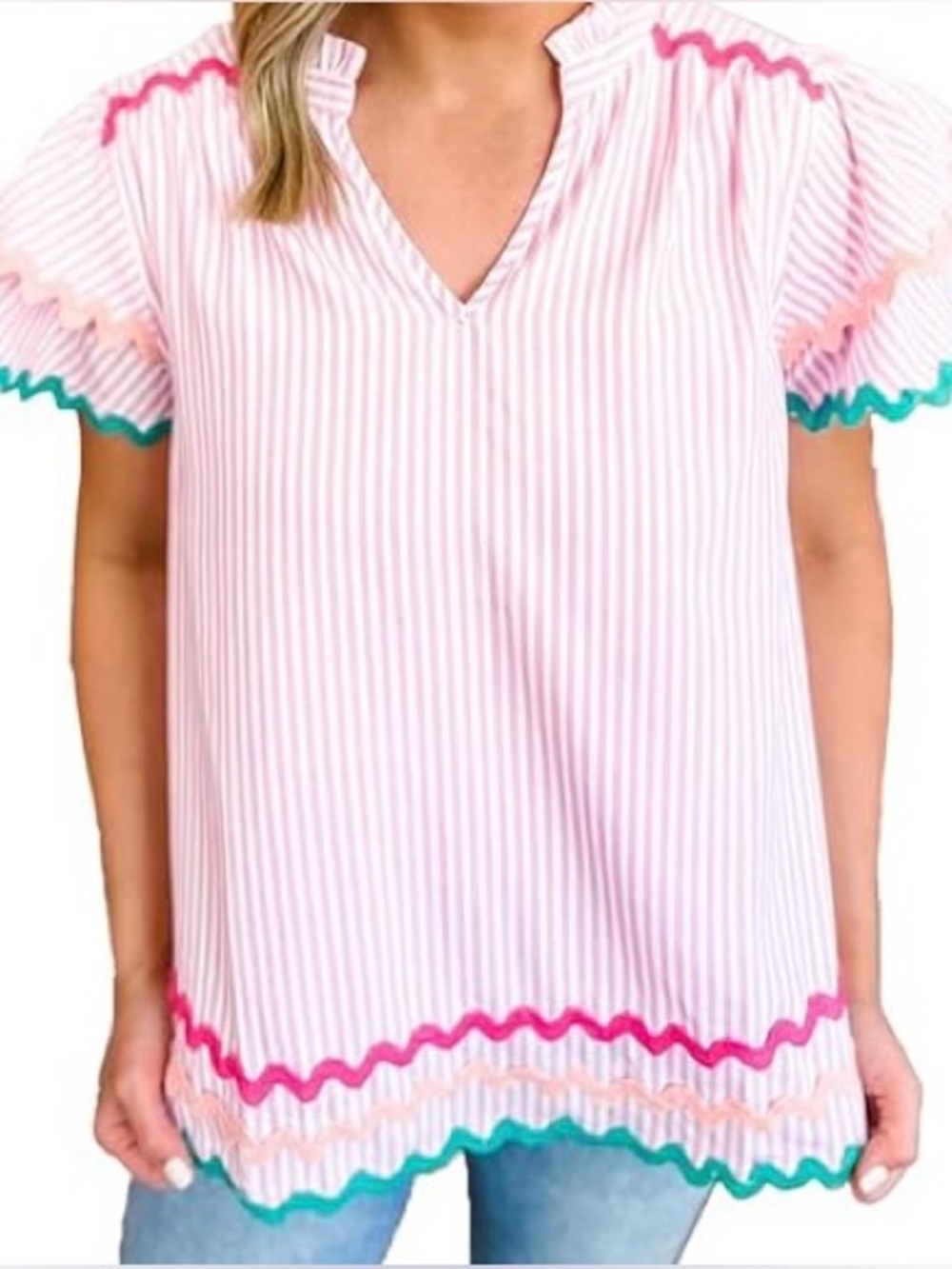Pink Striped RicRac Blouse - Picture 1 of 6
